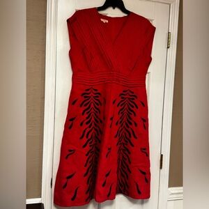 Chic Red Midi Dress with Black Detailing